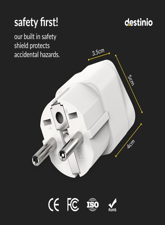 Destinio Europe Travel Adapter, India to Europe Plug Adapter - Germany, France Schuko Adapter, Type E/F European Plug Adapter for Laptops, Phones, Chargers - CE, ROHS (Pack of 2) - Image 3